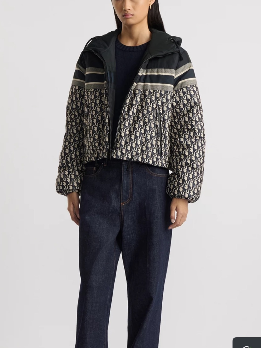 Dior Navy & Beige Monogram Cropped Puffer Jacket